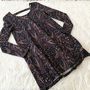 Love Riche Paisley Long Sleeve Dress - Navy and Burgundy